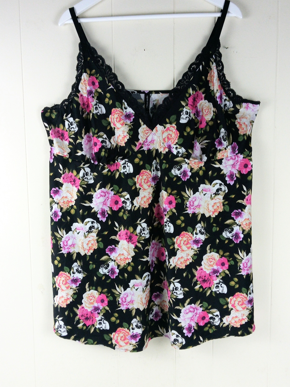 Torrid Curve Slip Dress Nightgown Size 3X Black Floral Skull Print Lace Trim